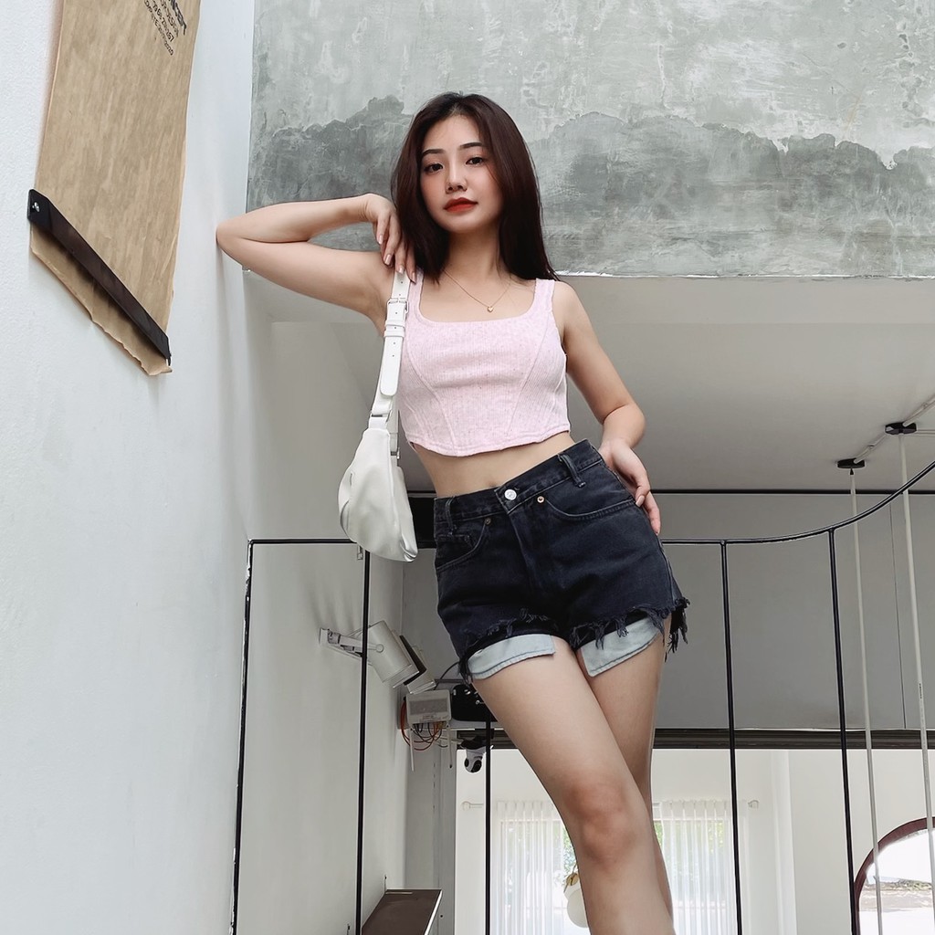 Anniegals - Áo thun gân hồng - Pink Corset