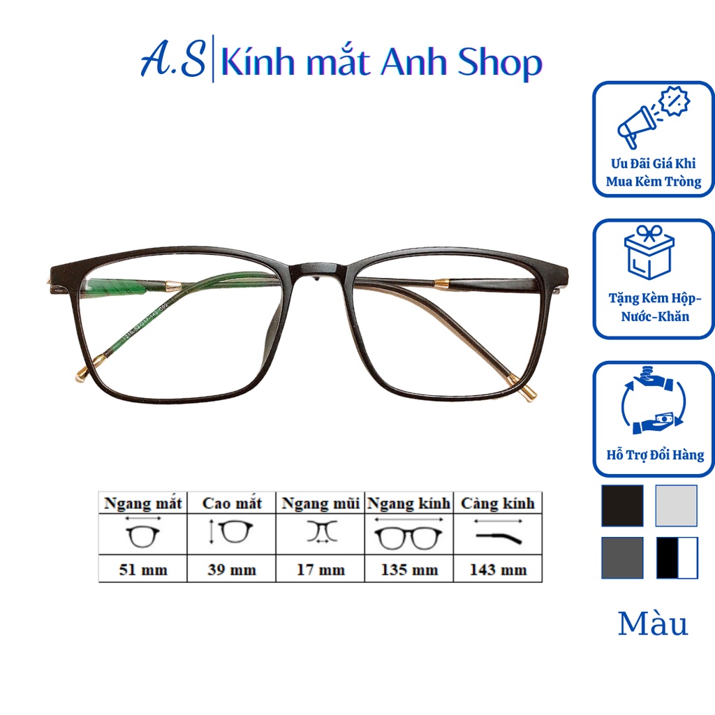 Gọng kính vuông thời trang nam nữ gọng kính kiểu thanh mảnh dễ ôm sát mặt 1215