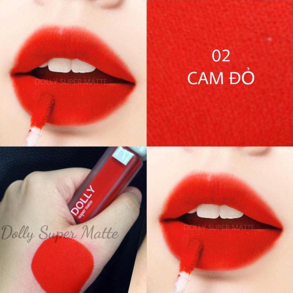 [02 Cam Đỏ] Son Kem Lì Dolly Super Matte Không Chì Màu Cam Đỏ Tách Sét | BigBuy360 - bigbuy360.vn