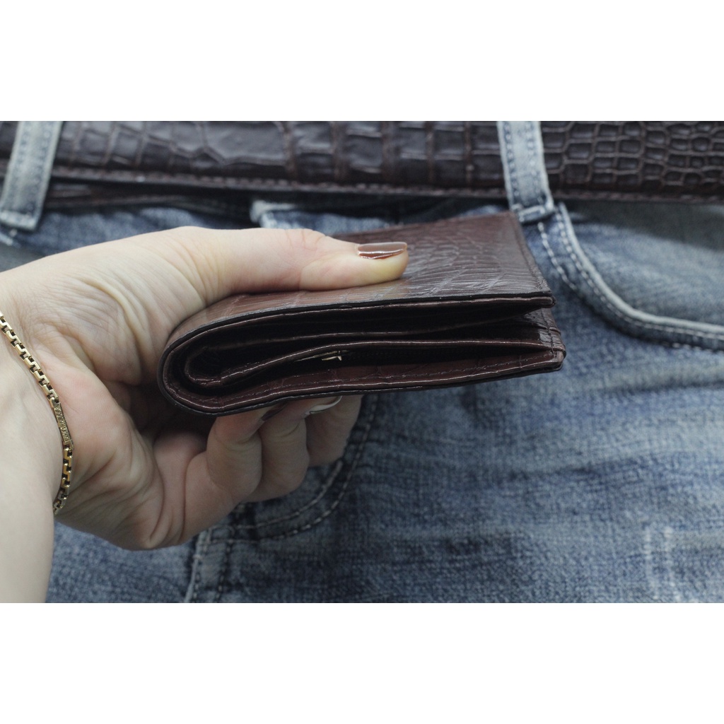 Ví Nam Da Cá Sấu - Bóp Đứng 2 Mặt Da Cá Sấu Thật Được Hoàn Thiện Từ Vân Bụng Sang Trọng Thời Trang Bảo Hàng 12 Tháng