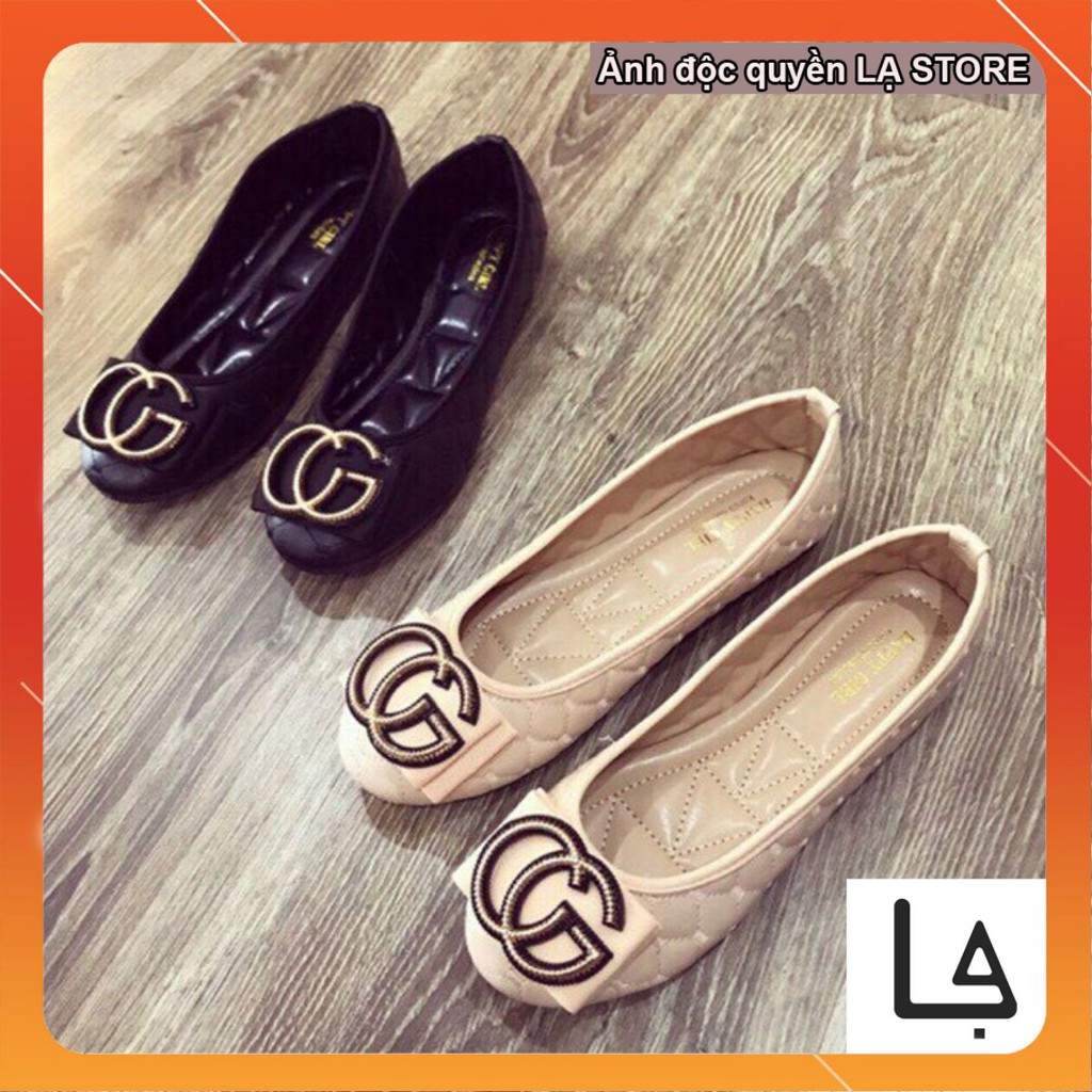 Giày bệt búp bê trần da đính họa tiết GG