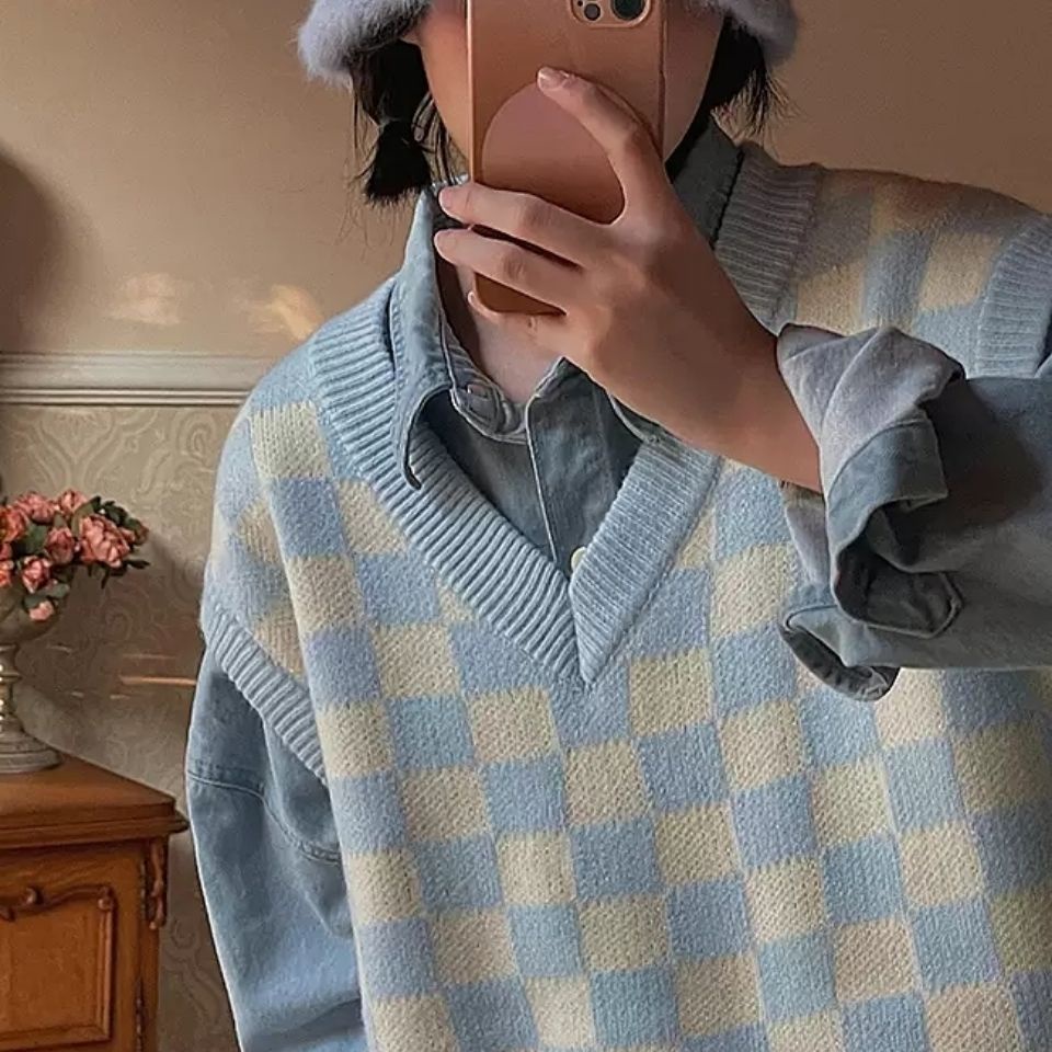 Áo khoác cardigan dệt kim dáng rộng kẻ sọc caro thời trang mùa xuân năm 2021 cho nữ