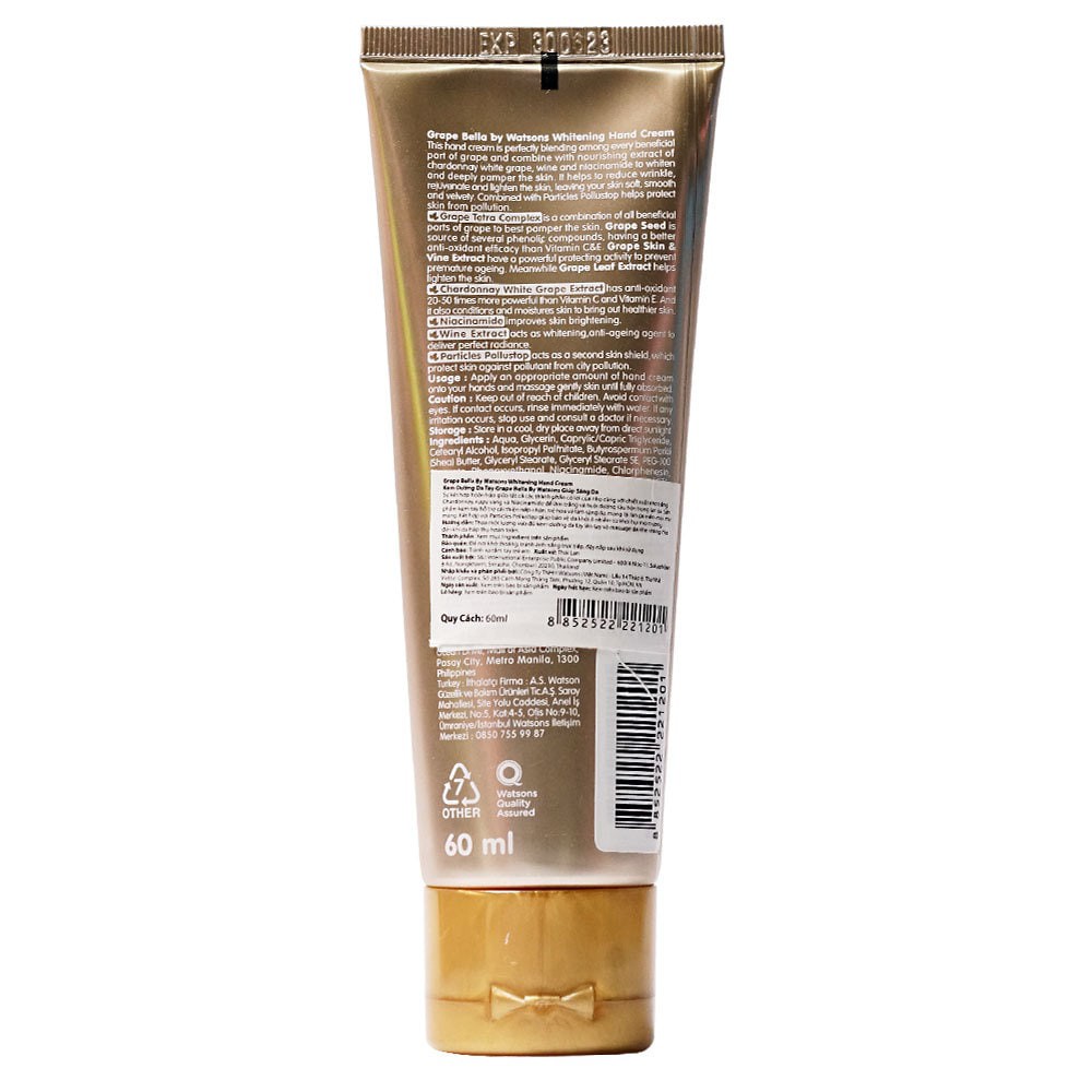 Kem Dưỡng Da Tay Grape Bella By Watsons Whitening Hand Cream Giúp Sáng Da 60ml