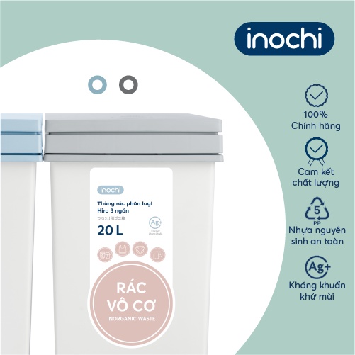 Thùng rác phân loại 2 ngăn Inochi- Hiro màu Xanh nhạt+ Ghi sữa