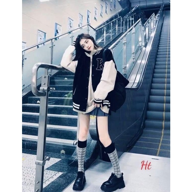 Áo bomber phối tay chữ K nỉ ngoại H29