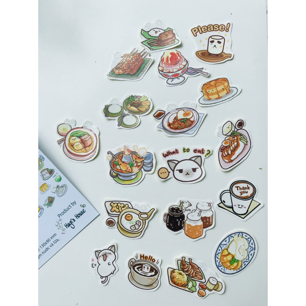 Sticker dán thức ăn, bánh kẹo, dễ thương, nhãn dán đồ nướng vui nhộn