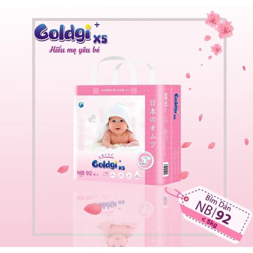 Bỉm dán/quần Goldgi X5 siêu mỏng NB92/S84/M66/M60/L56/L48/XL44/XXL32