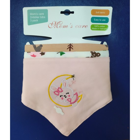 Set 3 Yếm tam giác Mom's Care  VIỆT NAM 2 lớp COTTON dày dặn, có cúc bấm tiện lợi cho bé [Mac Trắng]