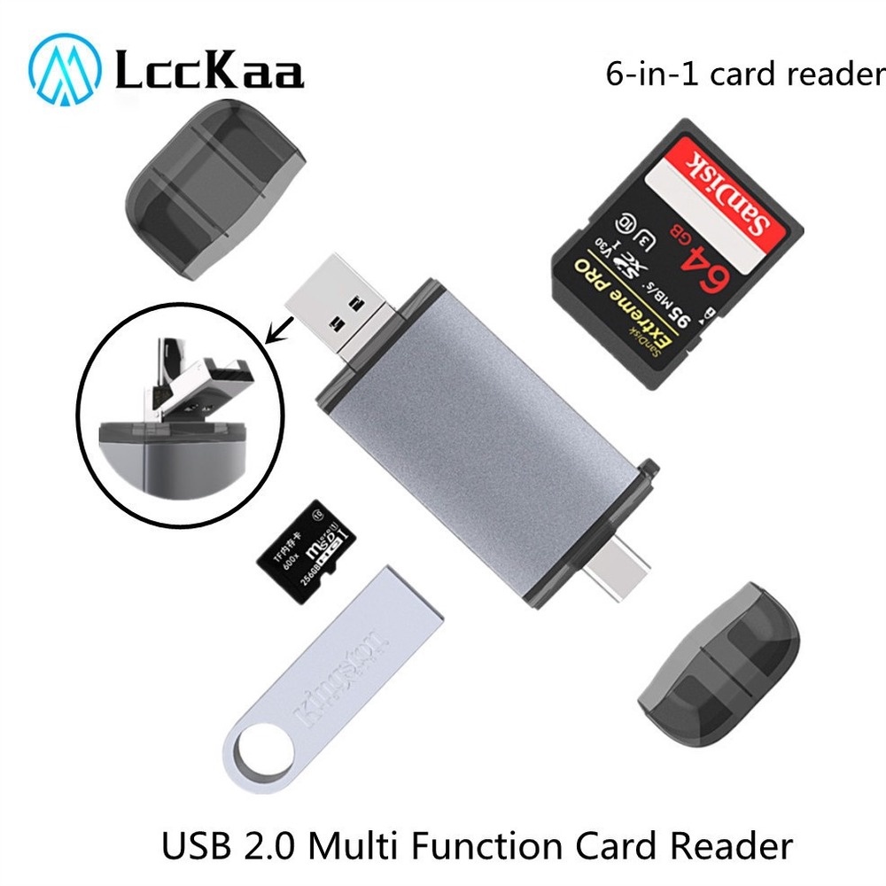 Đầu Đọc Thẻ Nhớ OTG SD/TF 6 Trong 1 Cổng Micro USB 2.0 Loại C
