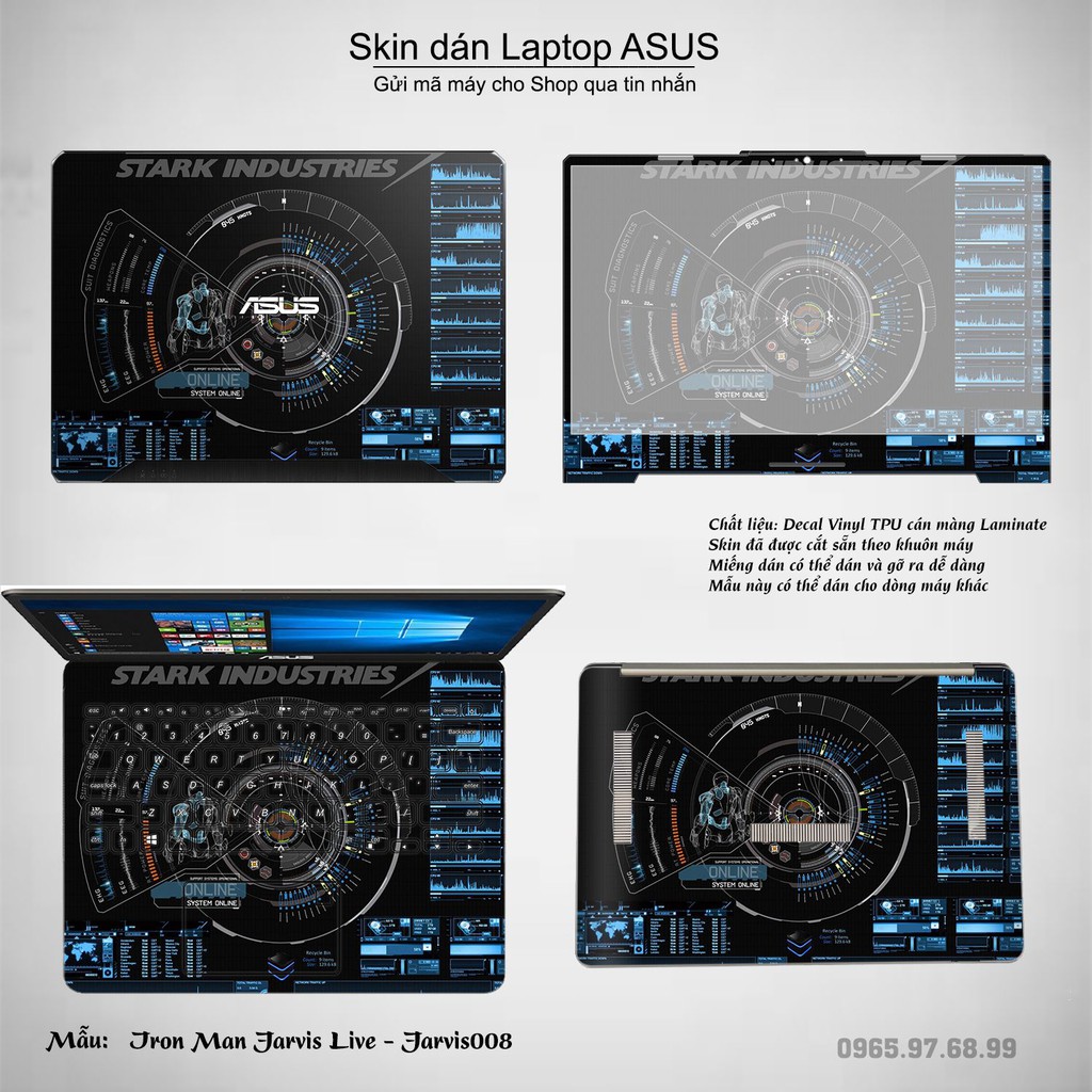 Skin dán Laptop Asus in hình Jarvis (inbox mã máy cho Shop)