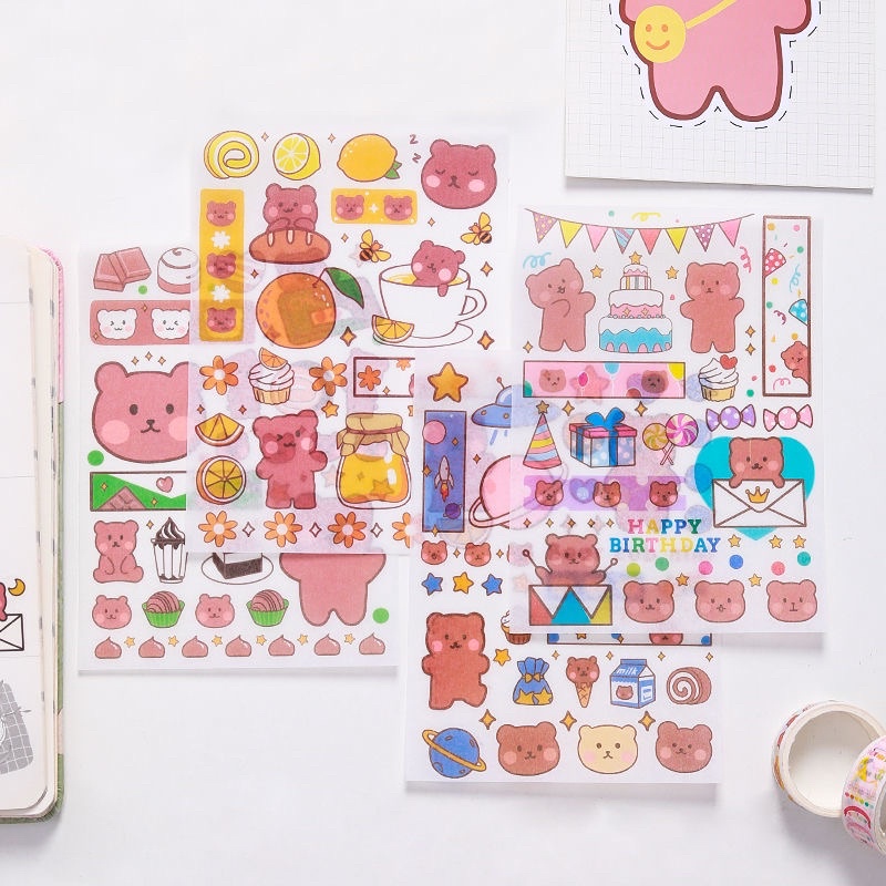 Set 4 tấm sticker trang trí sổ tự cắt dễ thương