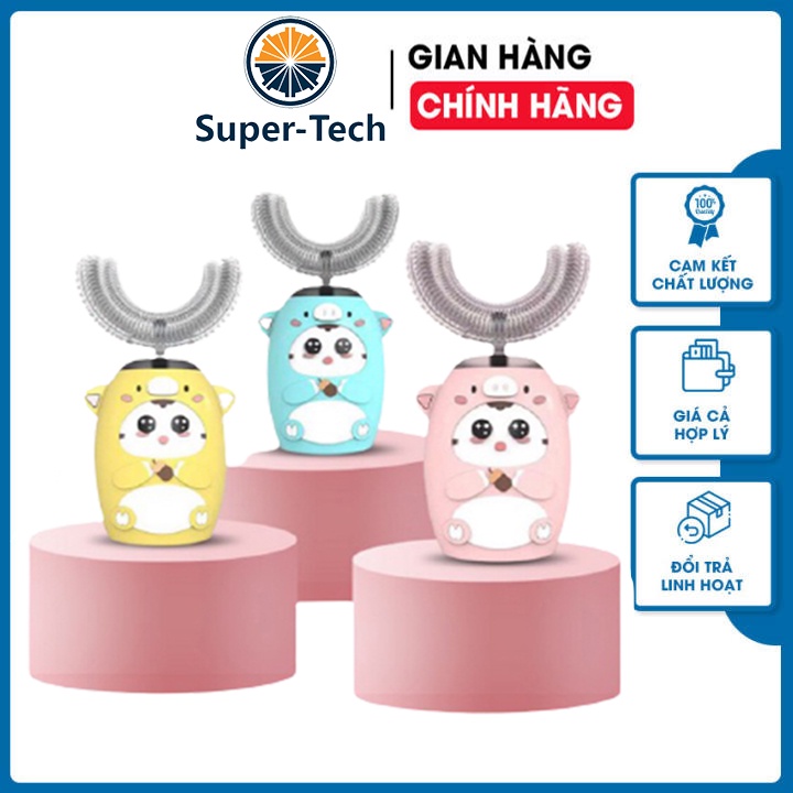 Bàn Chải Điện Trẻ Em V6, Đầu Chải Silicon Siêu Sạch - Bàn Chải Đánh Răng Chữ U Tự Động Giúp Bé Tạo Thói Quen Đánh Răng