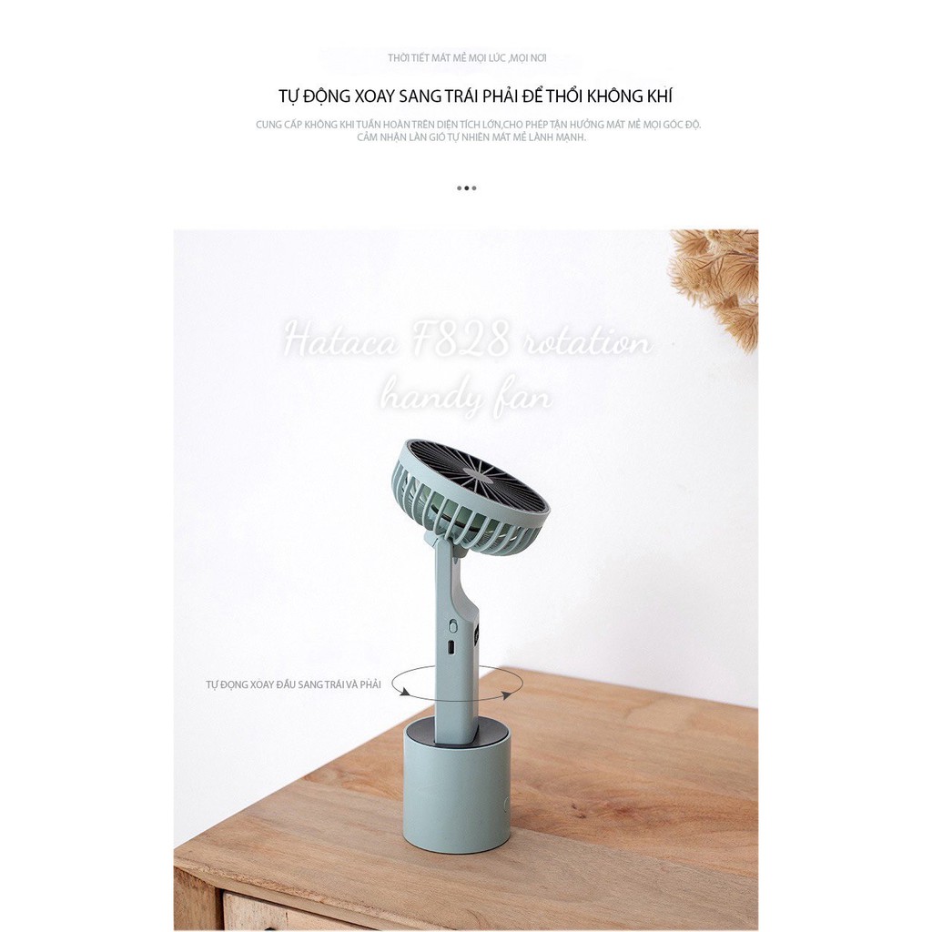 Quạt mini xoay tự động sạc pin Hataca F828 Handy fan