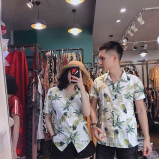 Áo sơ mi họa tiết hoa quả lá