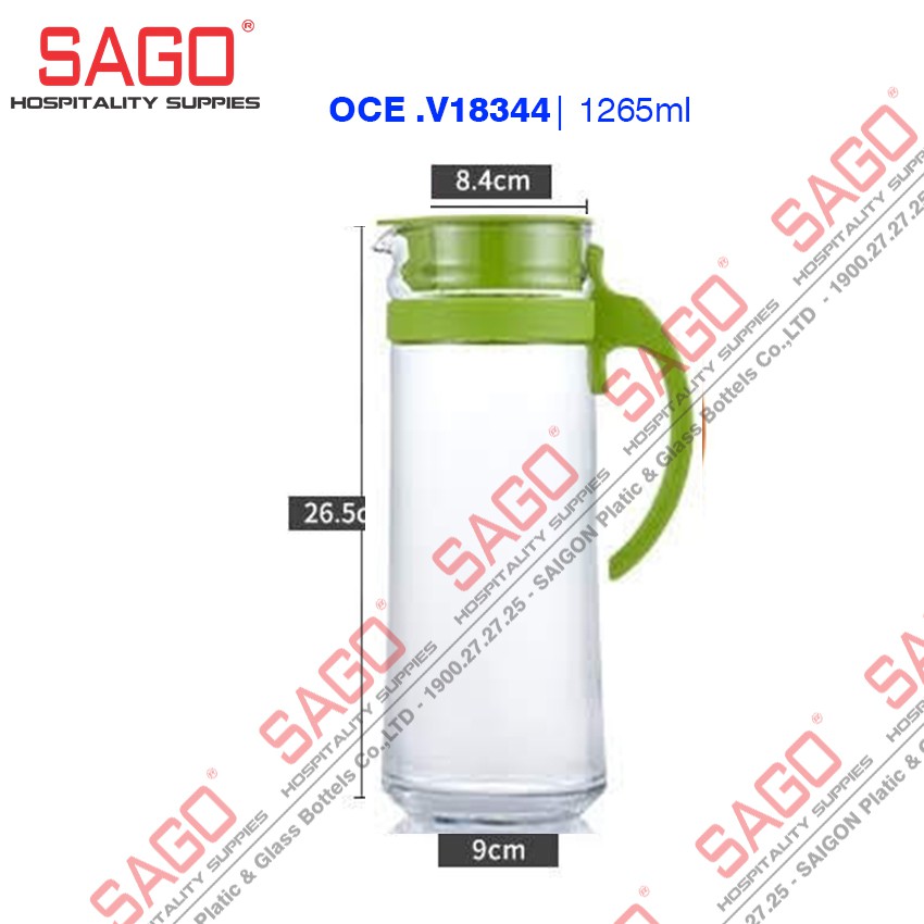 Bình Nước Thủy Tinh Ocean Patio Pitcher 1265ml | Tùy Chọn Màu , Nhập Khẩu Thái Lan