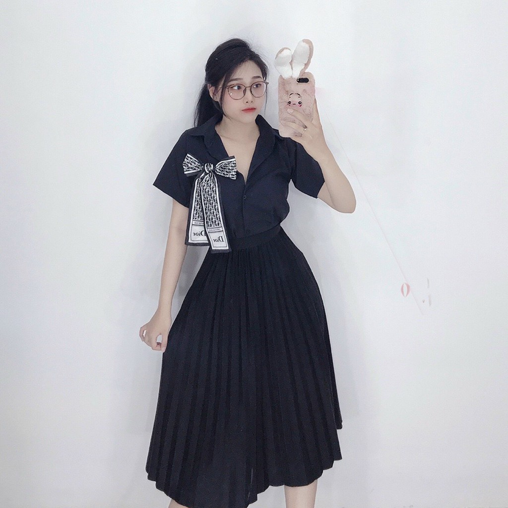 áo sơ mi đính nơ xinh xắn cn chất voan mềm