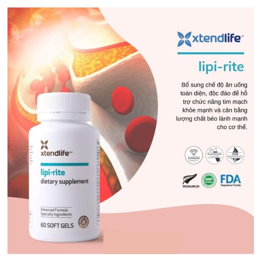 [Hỏa tốc] Viên Uống Giảm Mỡ Máu Cholesterol Xtend-Life Lipi Rite (60 Viên)
