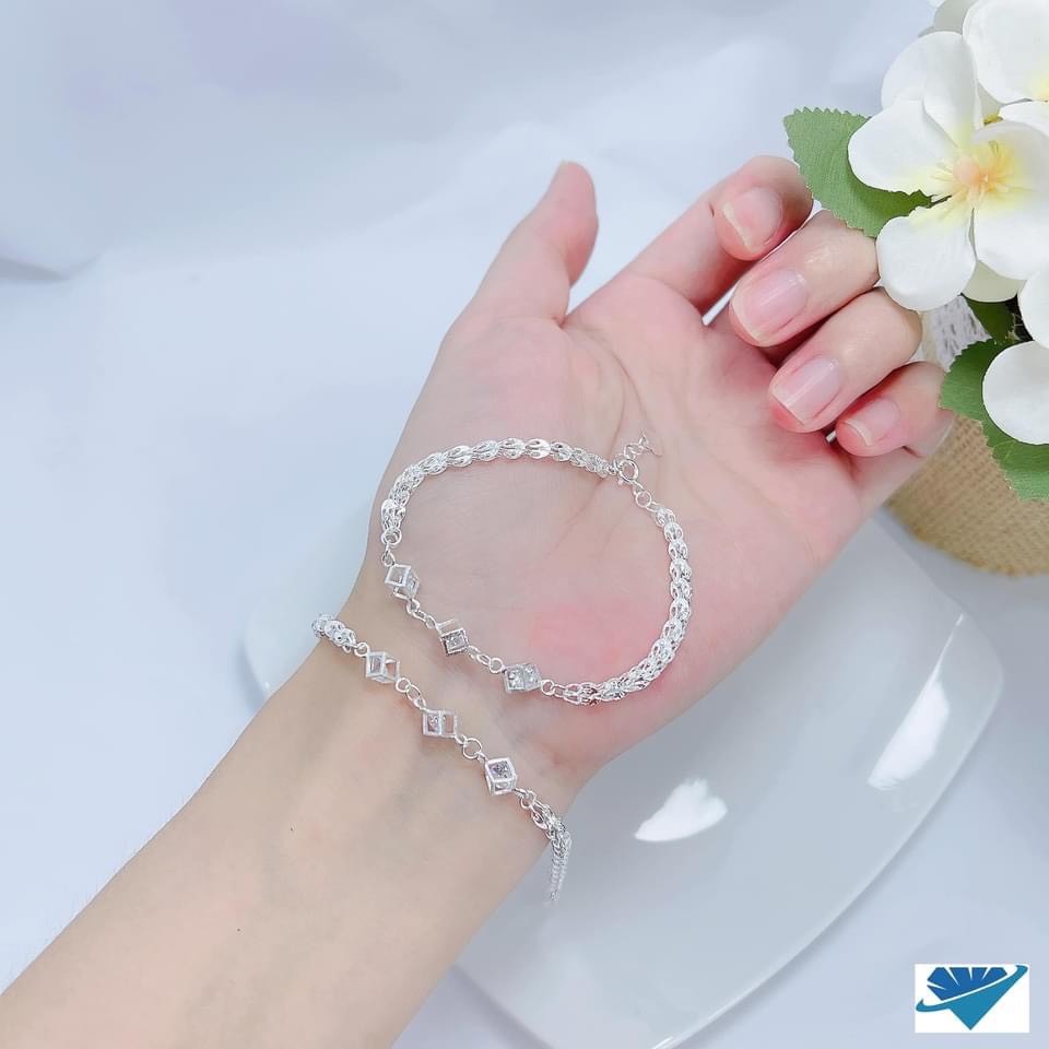 Lắc tay bạc nữ đuôi phụng mix khối lập phương đá trắng siêu xinh - Kho sỉ bạc Nhất Linh