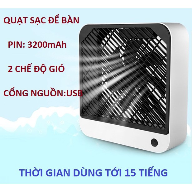 Quạt sạc để bàn USB- Dung lượng pin 3200mAh