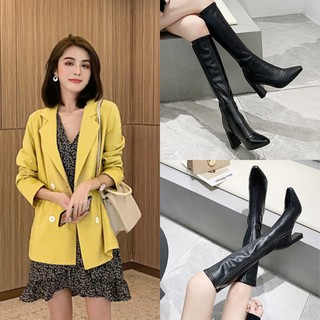 Giày boot dưới gối đế 8cm màu đen gbđv-12cl