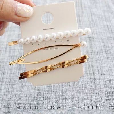 Bộ kẹp tóc kim loại chống trượt đính ngọc trai thời trang Hàn Quốc sang trọng
