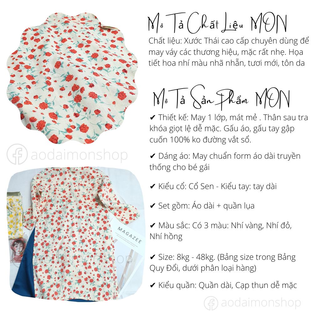 Set Áo Dài Hoa Nhí Cho Mẹ và Bé Gái Hạ Vy Hoa Đỏ MON