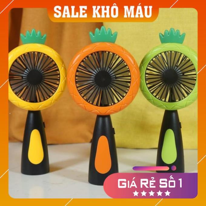 [giá sốc] Quạt mini cầm tay để bàn hình quả dứa  tích điện cầm 2 mức gió (tặng dây sạc) nhỏ gọn dễ sử dụng