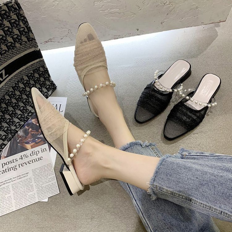 XẢ KHO (S99) Sandal mũi ren kim sa quai ngọc (mã 5566)