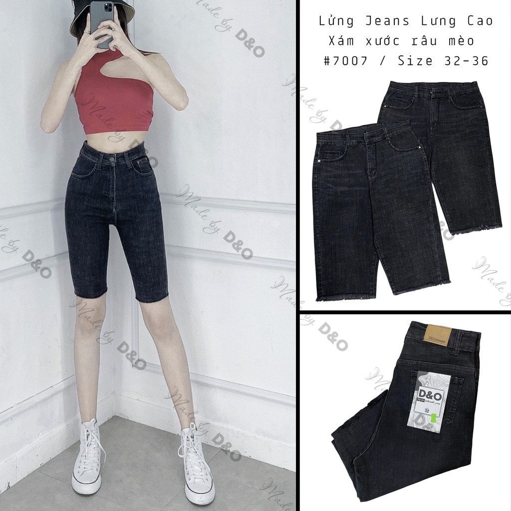 [Bigsize 32-36] Quần Ngố Jeans Xám Xước Râu Mèo 7007, Lưng Siêu Cao, Co Giãn Mạnh