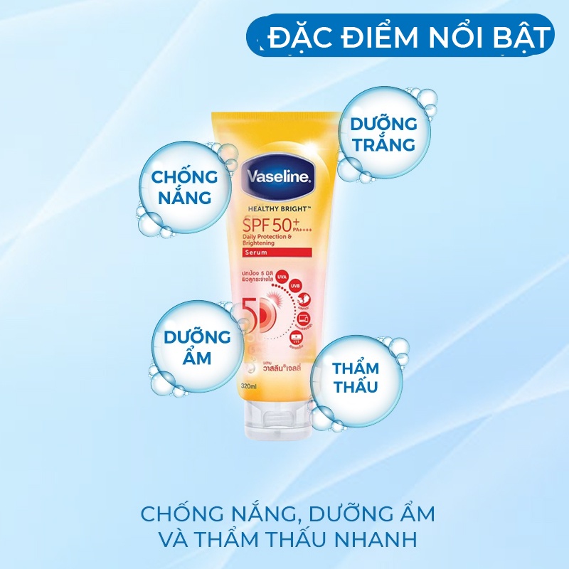 Sữa Dưỡng Thể Body Trắng Da Chống Năng Nâng Tone Vaseline Thái Lan Perfect Serum 50x Spf50+ 320ml Giúp Da Trắng Sáng