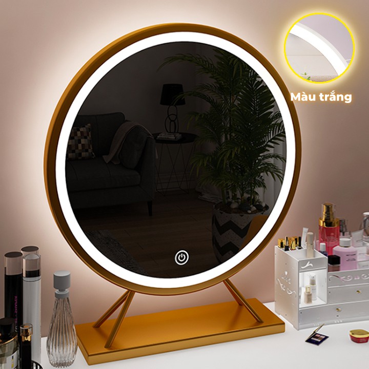 Gương trang điểm để bàn có đèn led cảm ứng sang trọng cao cấp hiện đại không cần pin