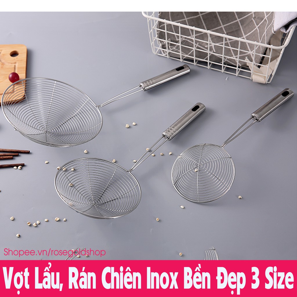 Vợt Lẩu, Rán Chiên, Chao Vòng Vớt Thức Ăn Bằng Inox Bền Đẹp 3 Size