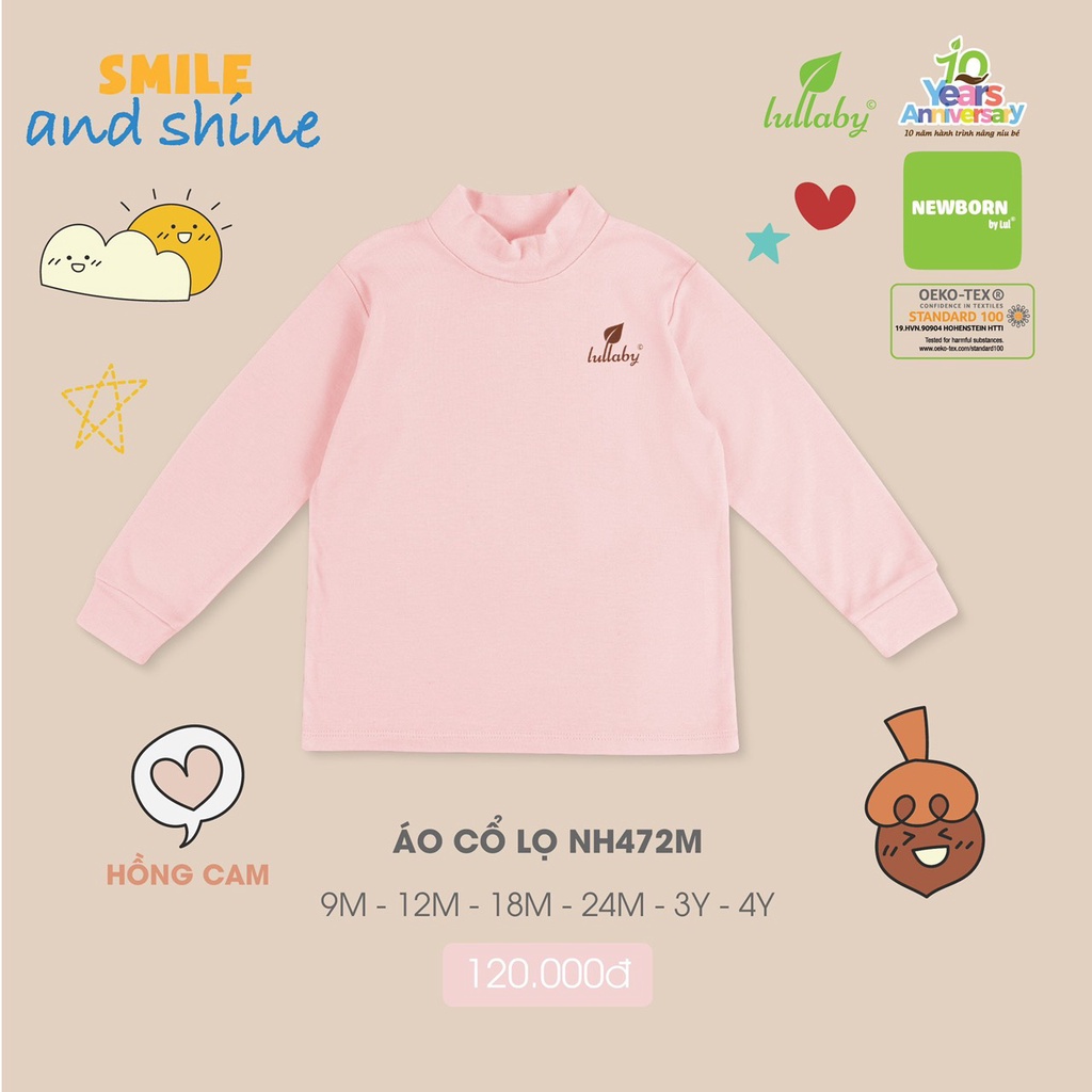 Áo cổ lọ cotton sợi tre mềm mại màu trơn trẻ em Lullaby