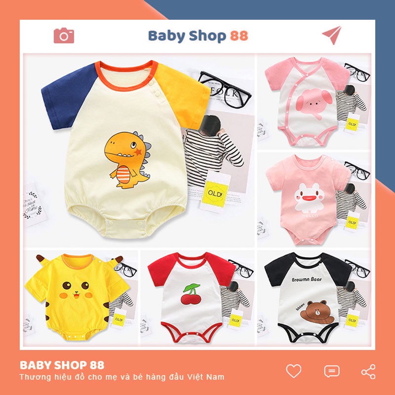 Quần Áo Trẻ Em Sơ Sinh Dáng Bodysuit Chip Cộc Tay Chất Cotton Hình Thú Cho Bé Trai Bé Gái [BDCHIP6]