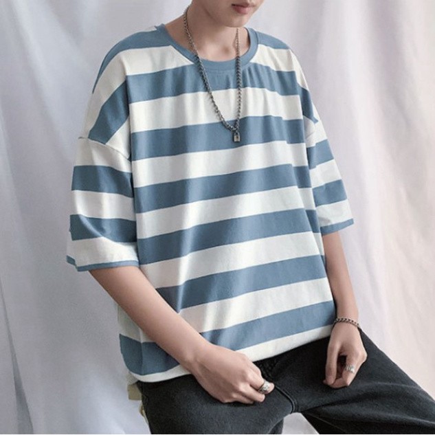 Áo Thun Tay Lỡ Form Rộng Kẻ Sọc Ngang Siêu Hot🍁 Unisex nam nữ đều mặc được | BigBuy360 - bigbuy360.vn