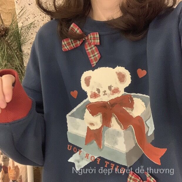 Mới Áo Sweater Lông Cừu Cổ Tròn Dáng Rộng In Hình Gấu Phong Cách Retro Nhật Bản Dễ Thương Cho Nữ | BigBuy360 - bigbuy360.vn