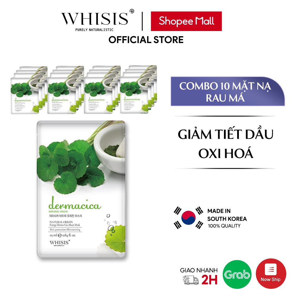 Combo 10 Mặt Nạ Rau Má WHISIS Nature Origin Energy Derma Cica Tái Tạo Da Giúp Giảm Nám Và Sẹo 25ml/miếng