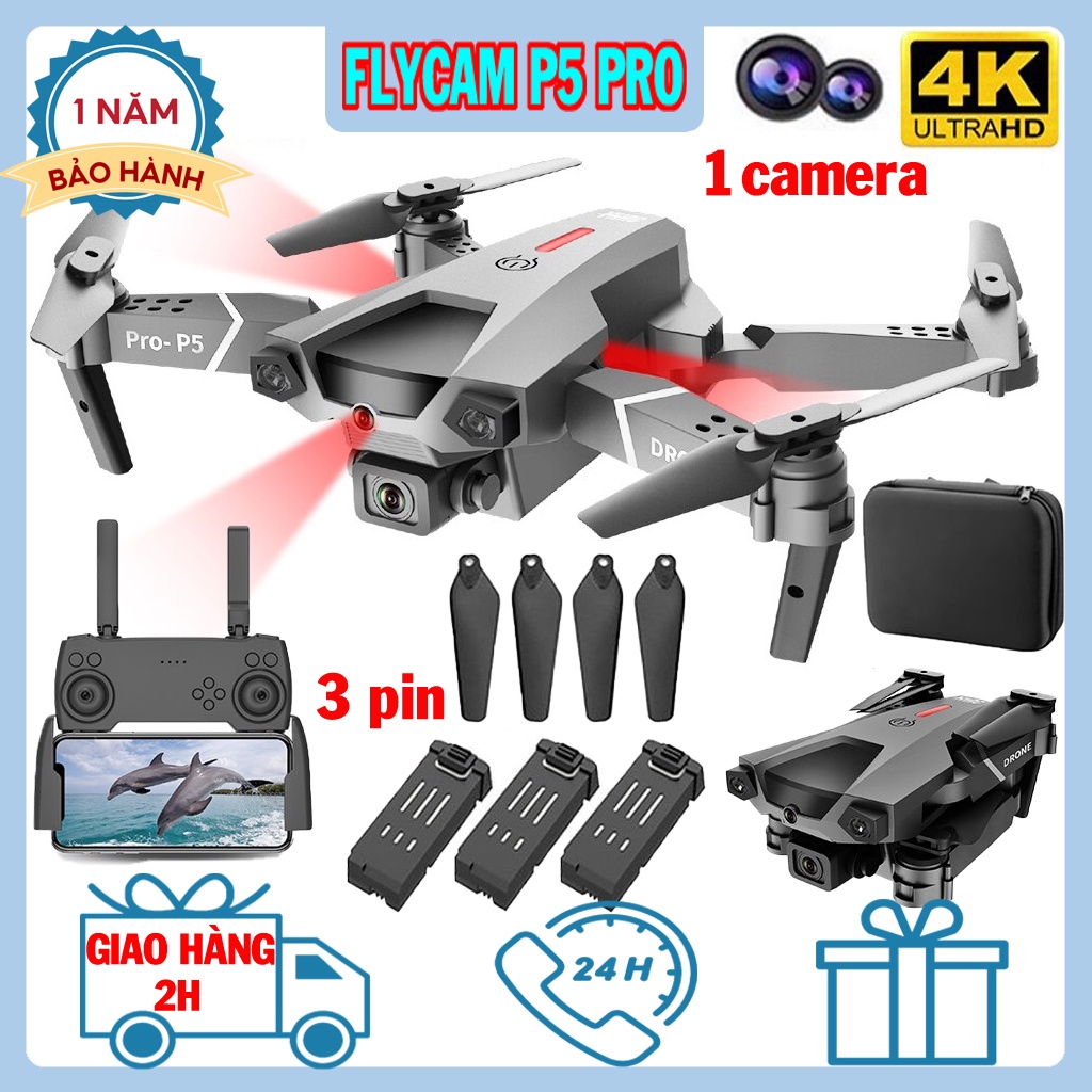 Máy Bay Camera 4K P5 PRO - Flycam Mini Giá Rẻ Điều Khiển Từ Xa Quay Phim, Chụp Ảnh Chống Rung, Kết Nối WIFI 5G Có Tay Cầ