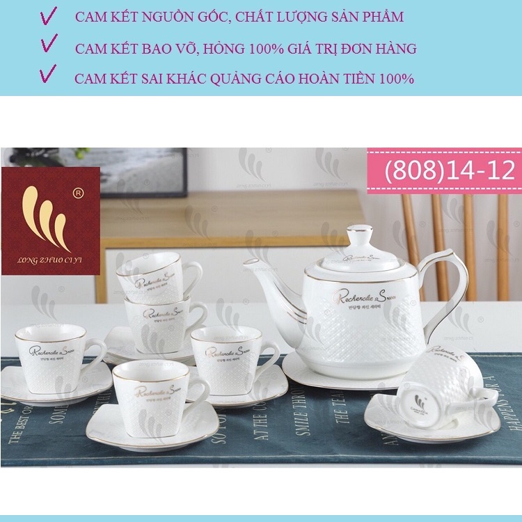 Bộ Ấm Chén Pha Trà Đẹp 100% Sứ Xương Cao Cấp Camellia Phong Cách Hiện Đại Mã BL