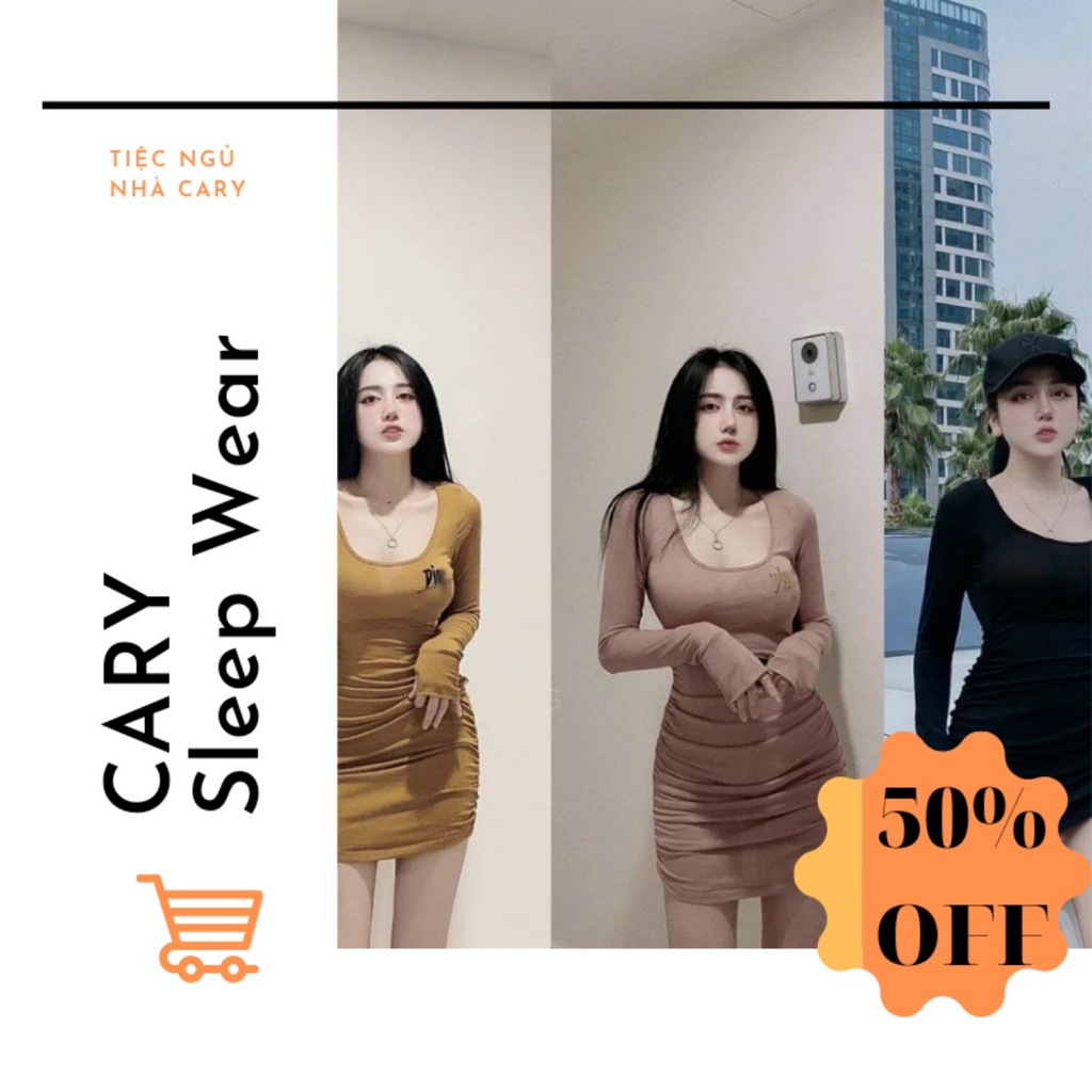 Đầm body cổ U nhún eo CARY chất thun gân tăm