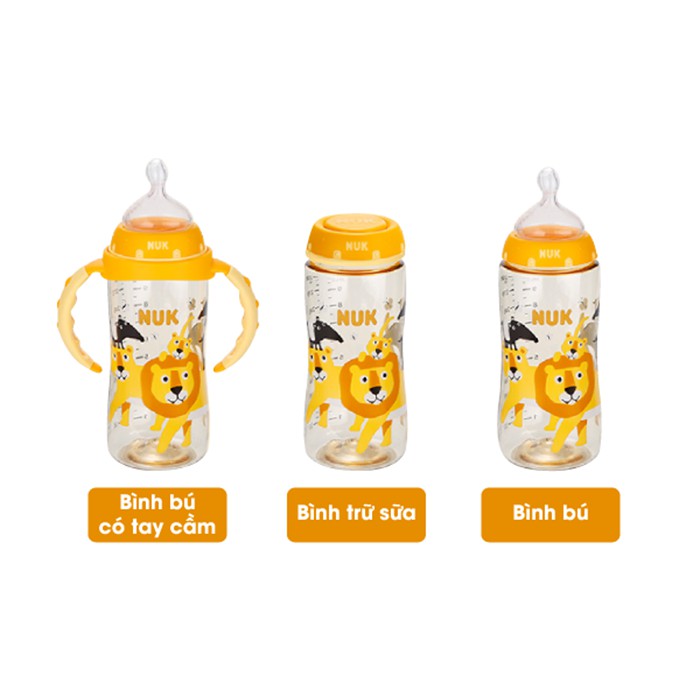 Bình sữa nhựa PPSU cổ rộng Nuk Animals 300ml (có tay cầm)