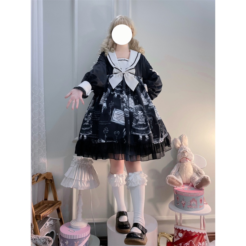 Váy lolita búp bê màu đen đậm phong cách gothic  dài tay