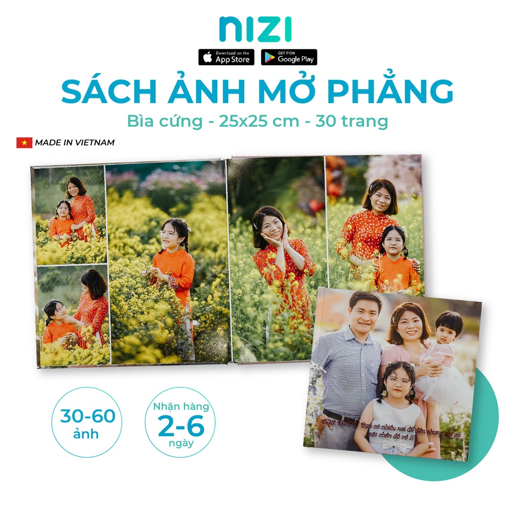 In sách ảnh theo yêu cầu bìa cứng 30 trang 25 x 25cm - In mở phẳng 4K siêu nét trên app NIZI