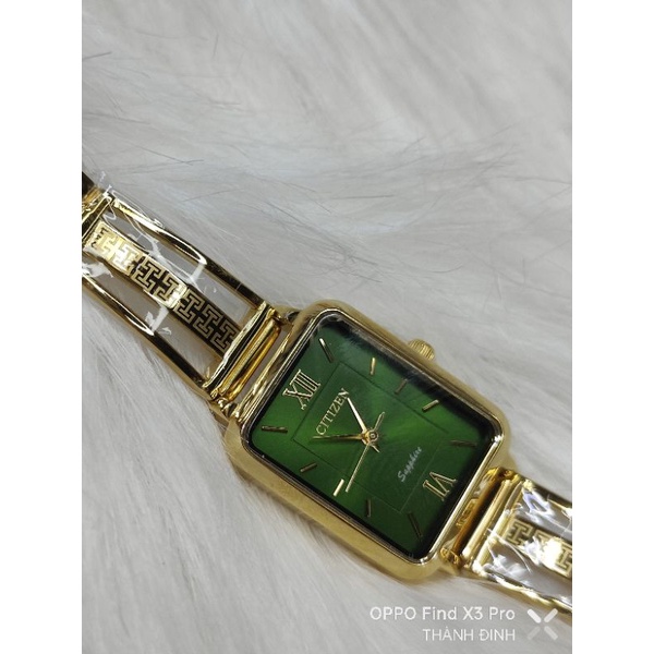 Đồng hồ nữ Lắc Citizen vuông xanh, size 28mm