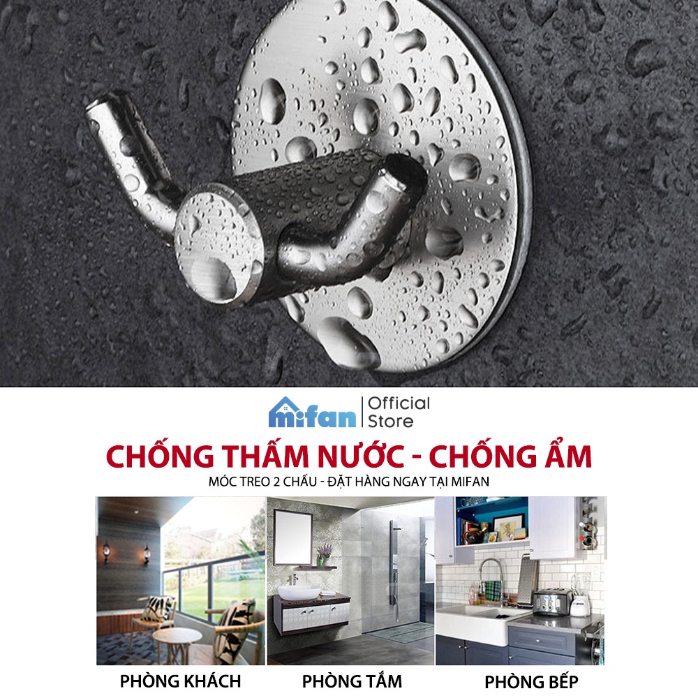 Móc Dán Tường Inox 304 2 Chấu Cao Cấp MIFAN - Keo 3M Siêu Dính - Treo Quần Áo, Khăn, Dụng Cụ Bếp, Đồ Nhà Tắm