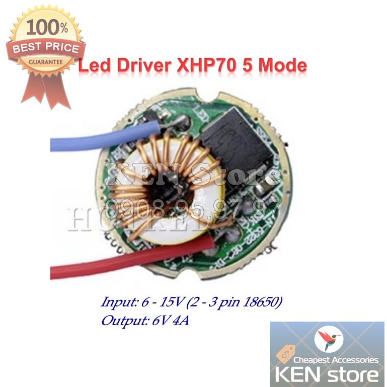 Led driver, nguồn led 10W in 6V-15V (2-3 pin 18650), out 6V cho chip led XHP50 XHP70 6V