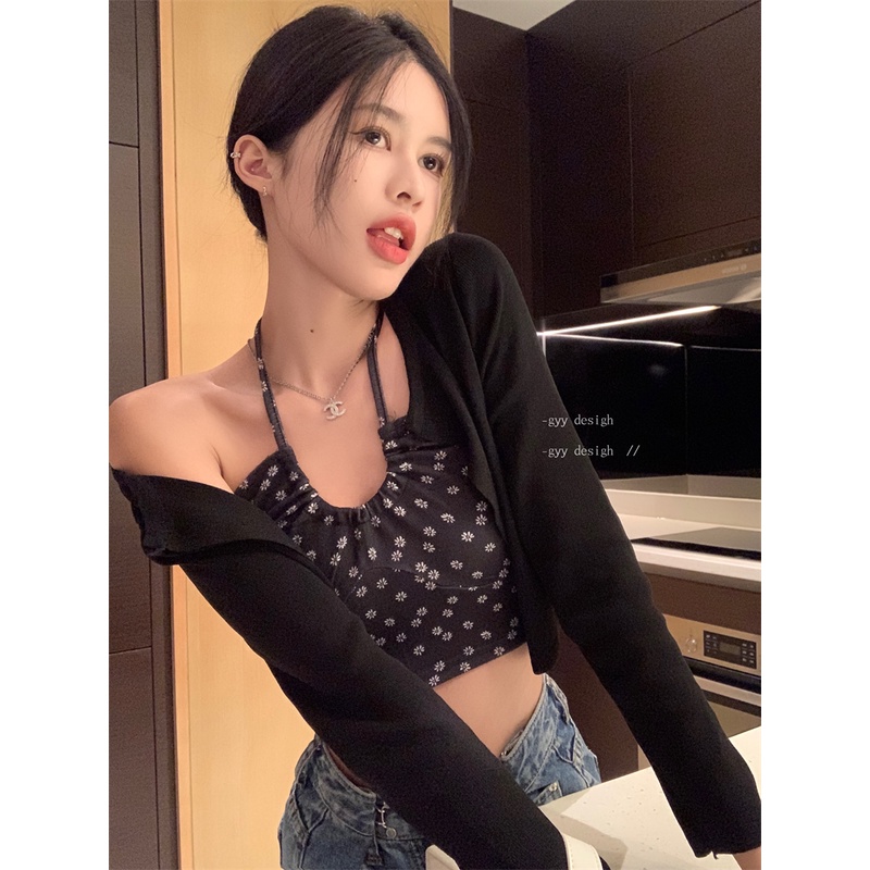 Áo tanktop in hoa/Áo cardigan tay dài SUXI phong cách Hàn Quốc cho nữ