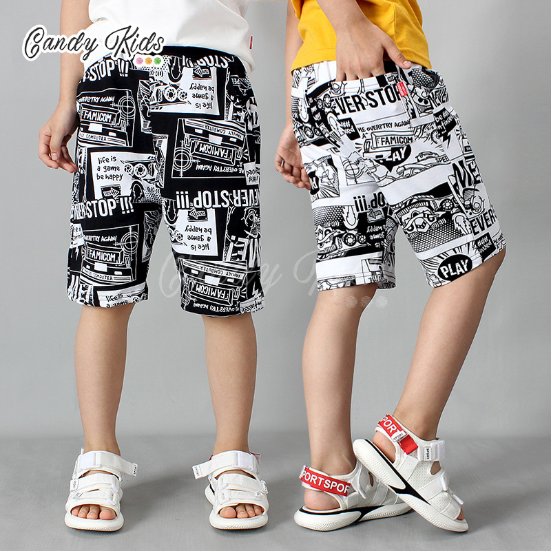 Quần Short Cotton Họa Tiết Graffiti Cá Tính Dành Cho Bé Trai 7-11 Tuổi