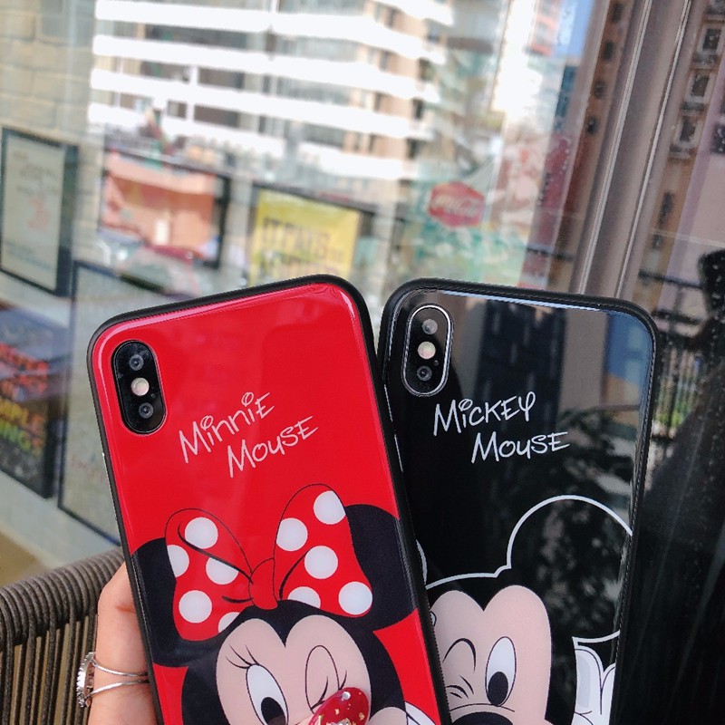 Ốp lưng kính cường lực in hình chuột Mickey / Minnie xinh xắn cho OPPO F7