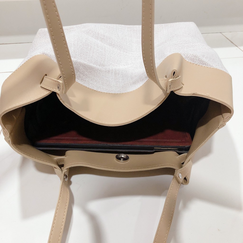 Túi đeo vai vải bố phối màu dễ thương, phối giữa vải da PU và vải bố, chất vải nhẹ nhàng